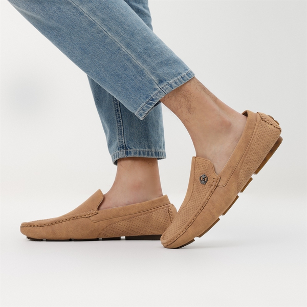 Men's Vegan Leather Slip-On Casual Loafers - TAN - 7